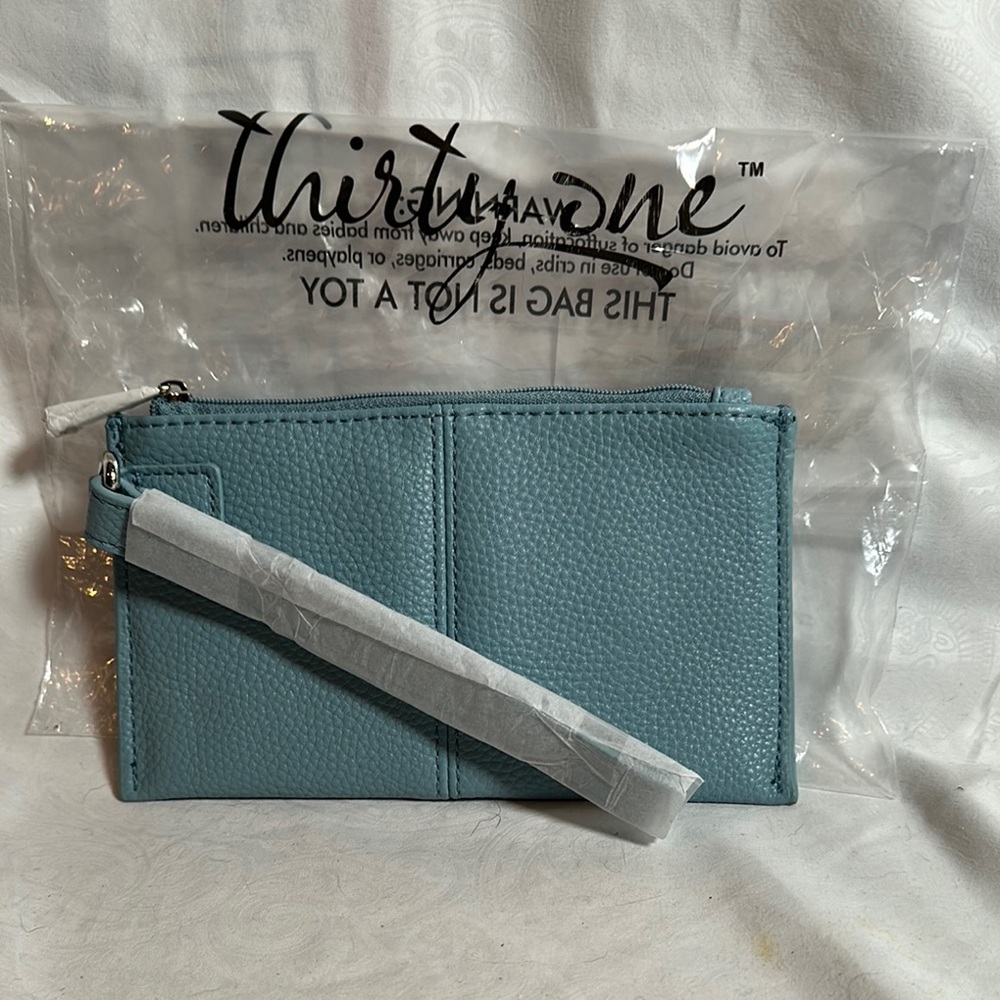 Thirty-One Hello Happy Blue Wristlet NIP